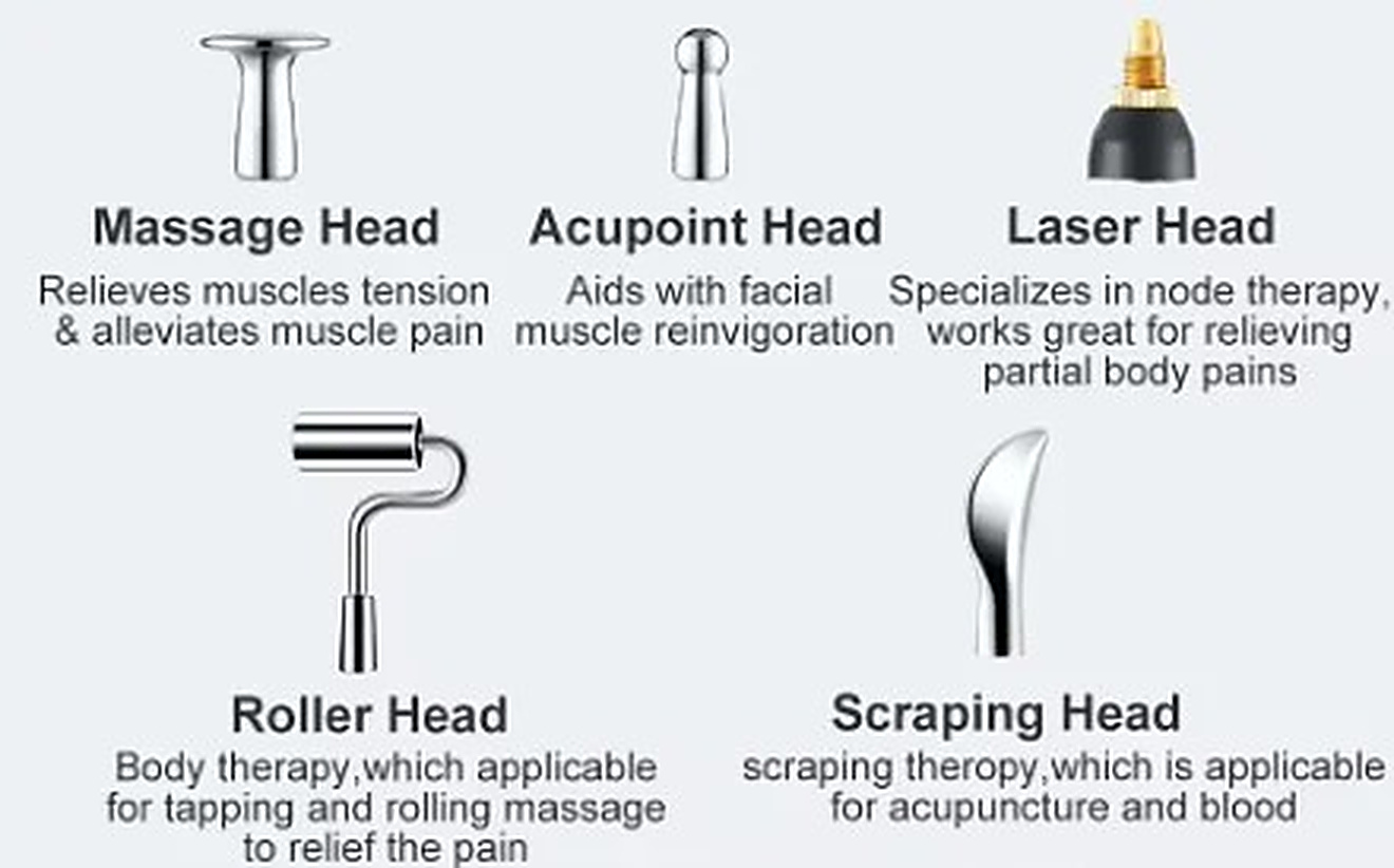 Five interchangeable massage heads